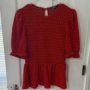 Burnt Sienna Smocked Women's Short Sleeved Top
